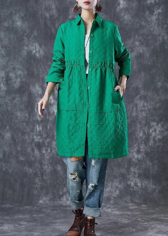 Bohemian Green Peter Pan Collar Plaid Cotton Coat Fall