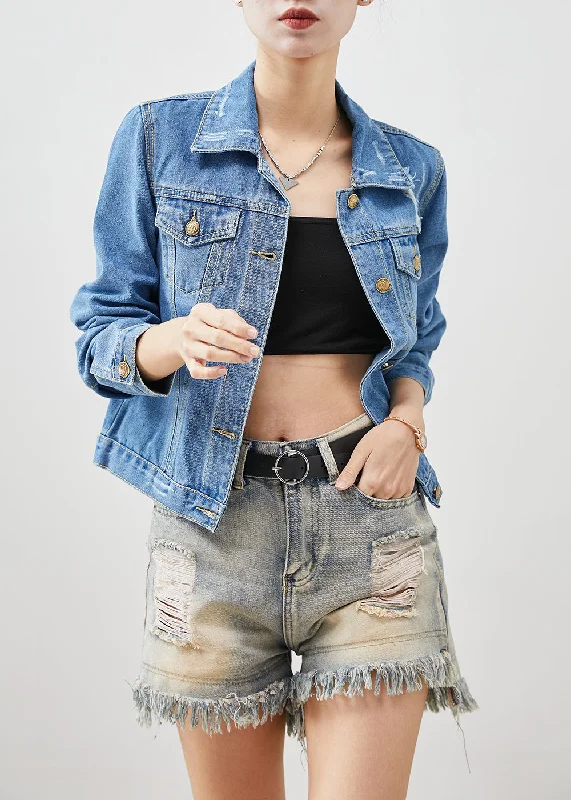 Boho Denim Blue Silm Fit Cotton Coats Spring