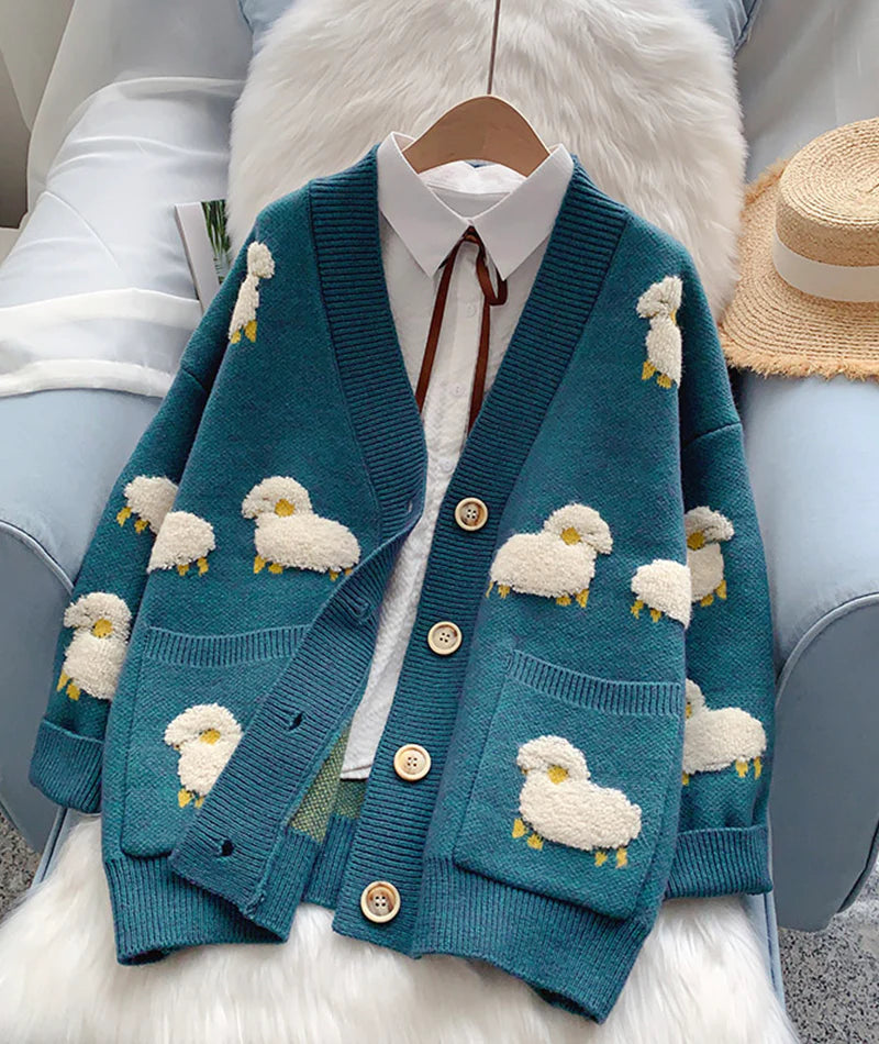 Cute sheep pattern sweater long sleeve sweater sweater coat spring and autumn clothing     S2516