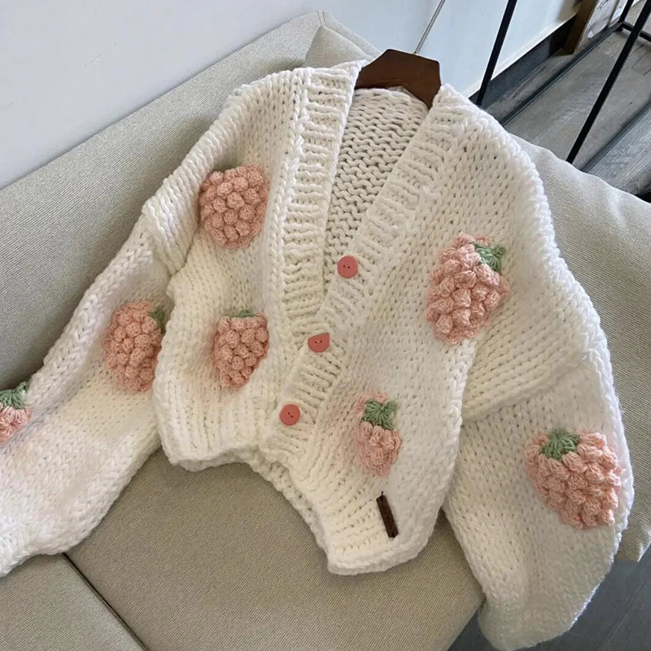 Cute three-dimensional strawberry cardigan long-sleeved sweater   S2751