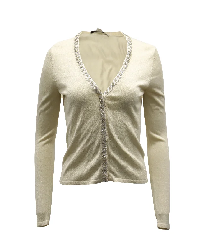 Diane Von Furstenberg Ballerina Embellished Knit Cardigan in Gold Rayon