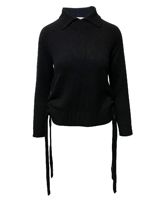 Frame Side Tie Sweater in Black Cashmere