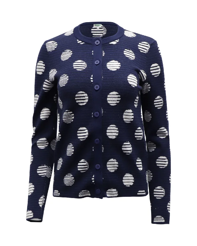 Kenzo Polka Dot Cardigan in Navy Blue Viscose