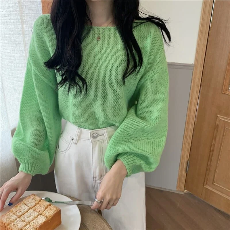 DressBetty - Knitted Sweaters Woman Colorblock Pull Femme Long Sleeve Crop Top Sweater Women Winter Clothes Korean Fashion