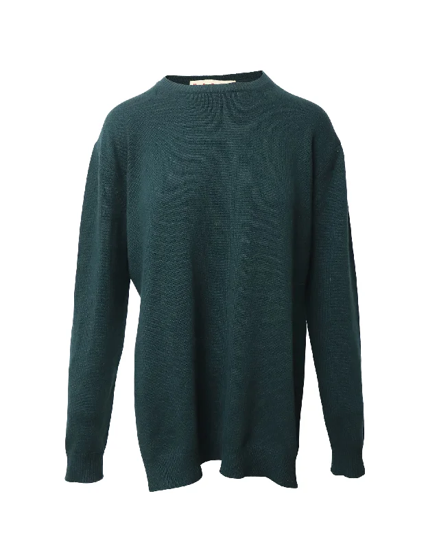 Marni Long Sleeve High Low Sweater in Green Wool