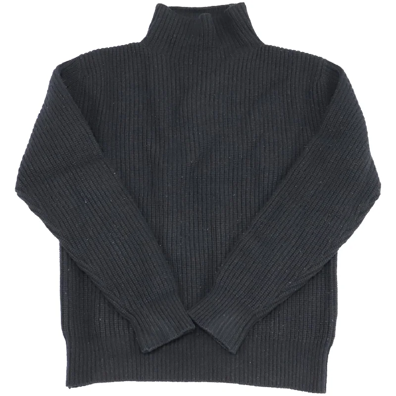 Mr. P Stand-Collar Ribbed Sweater in Black Virgin Wool