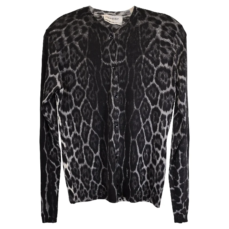 Saint Laurent Buttoned Cardigan in Animal Print Cashmere