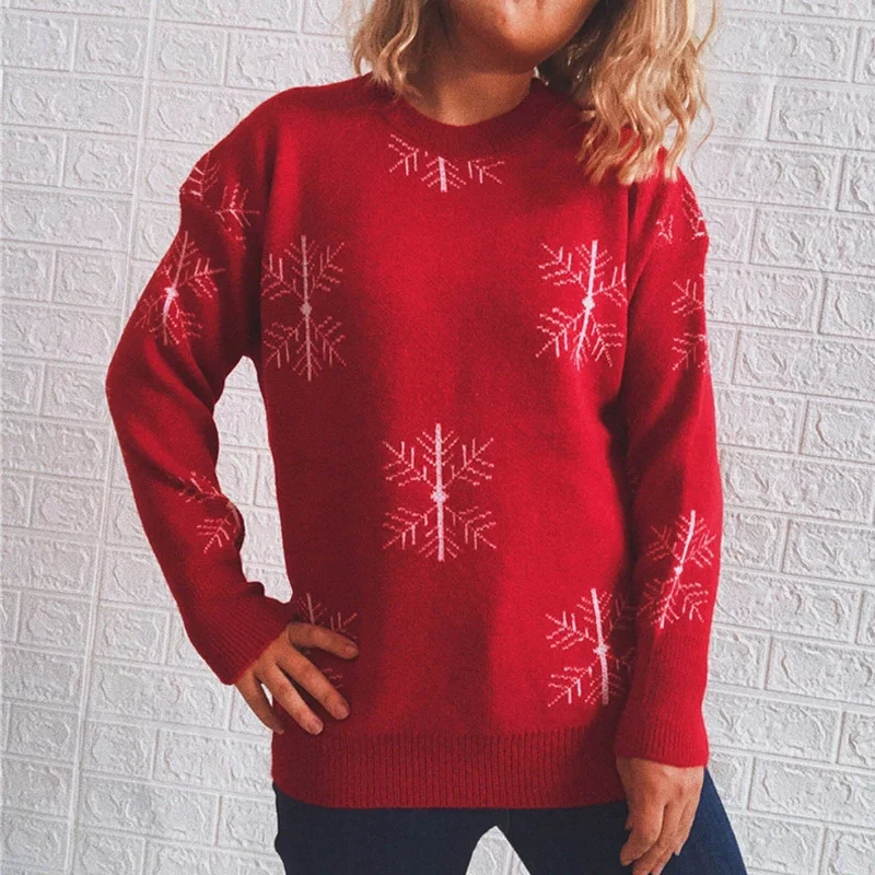 DressBetty - Snowflake Printed Knitted Sweater Pullovers Ladies Christmas Wool Round Neck Casual Vintage Sweater Women Sweat Capuche Femme