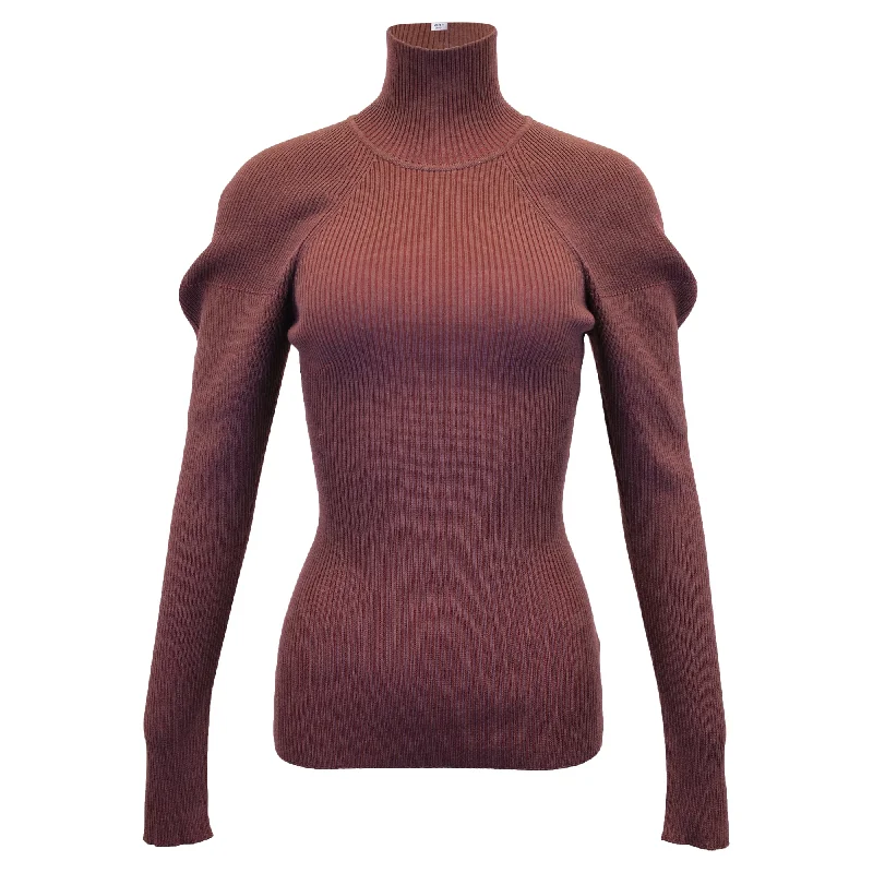 Victoria Beckham Knitted Turtleneck Sweater in Brown Wool