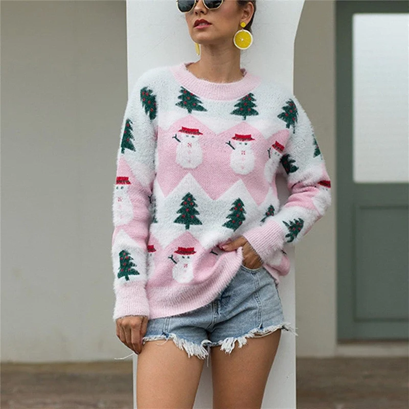 DressBetty - Women Knitted Pullover Tops Autumn Winter Female Christmas Snowman Printed Jacquard Knit Sweaters Jerseys