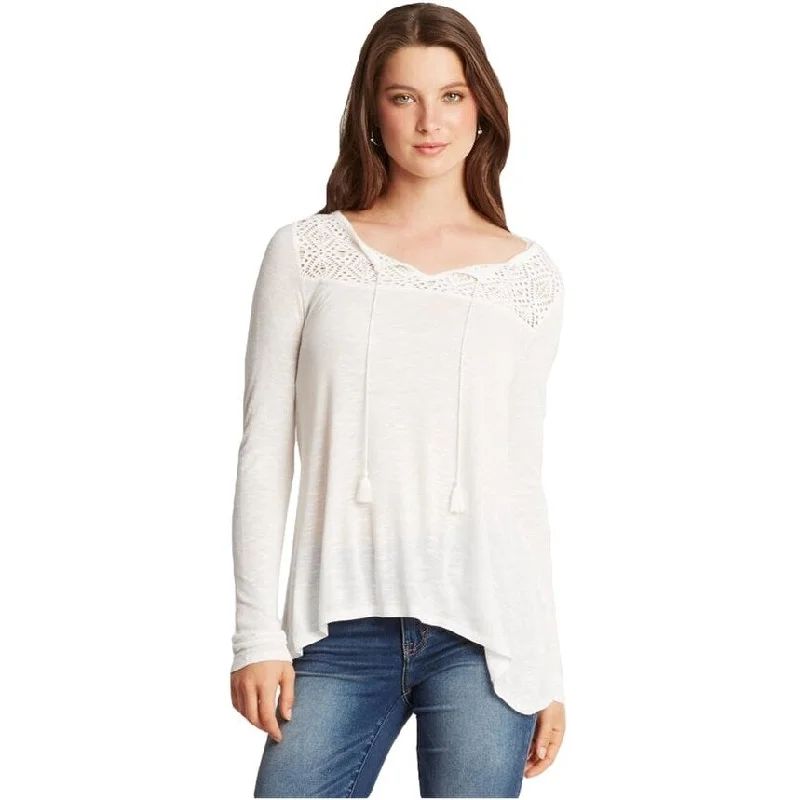 Aeropostale Womens Lace LS Embellished T-Shirt, Off-White, X-Small