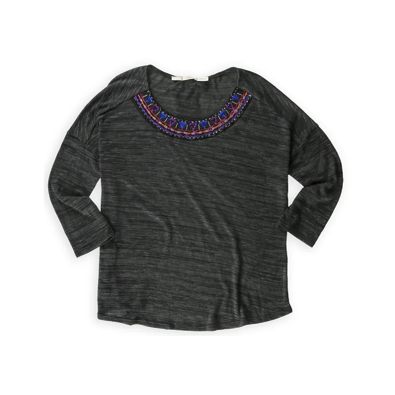 Gibson Womens Native Beaded Embellished T-Shirt, Black, Small