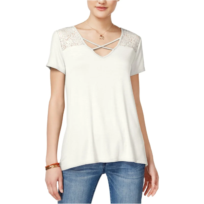 Hippie Rose Womens Crisscross Basic T-Shirt, Beige, Medium