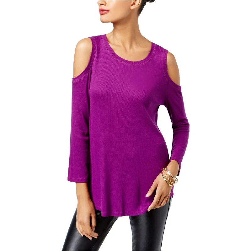 I-N-C Womens Cold Shoulder Basic T-Shirt, Purple, Small