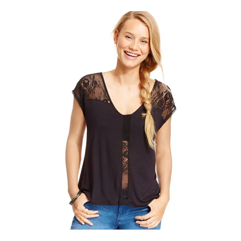 Jessica Simpson Womens Veena Lace Trim Embellished T-Shirt