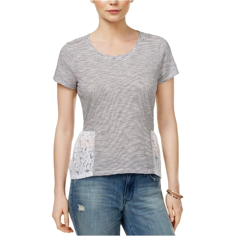 Maison Jules Womens Striped Lace Trim Basic T-Shirt