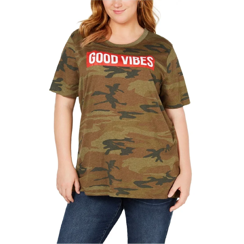 Mighty Fine Womens Good Vibes Basic T-Shirt, Green, 1X