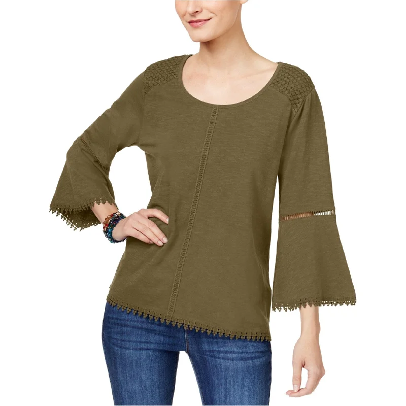 Style & Co. Womens Embroidered Basic T-Shirt, Green, X-Small