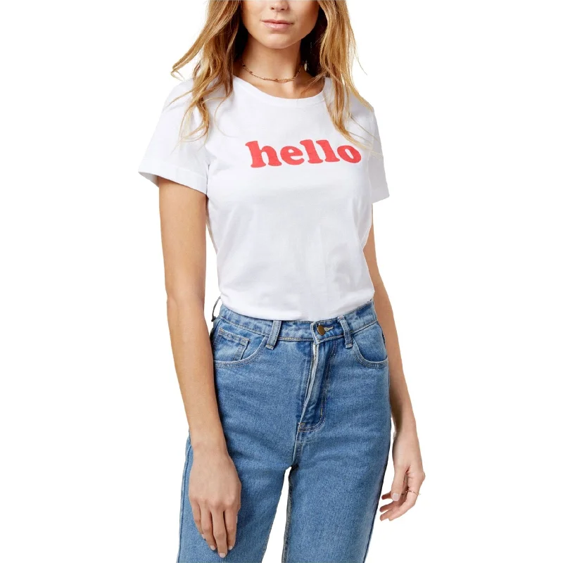 The Style Club Womens Cotton Hello Graphic T-Shirt, White, Large