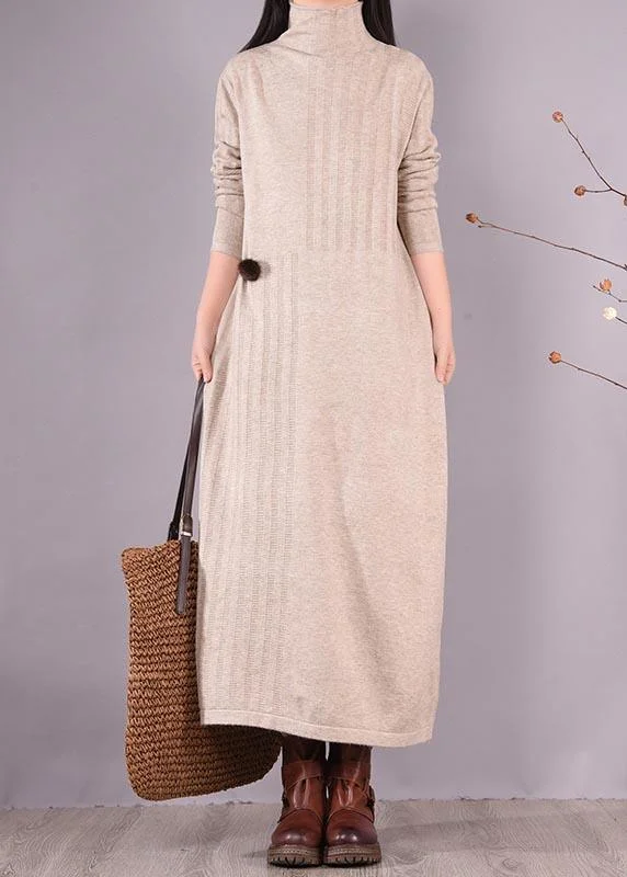 Bohemian High Neck Spring Dresses Wardrobes Beige Vestidos De Lino Dress