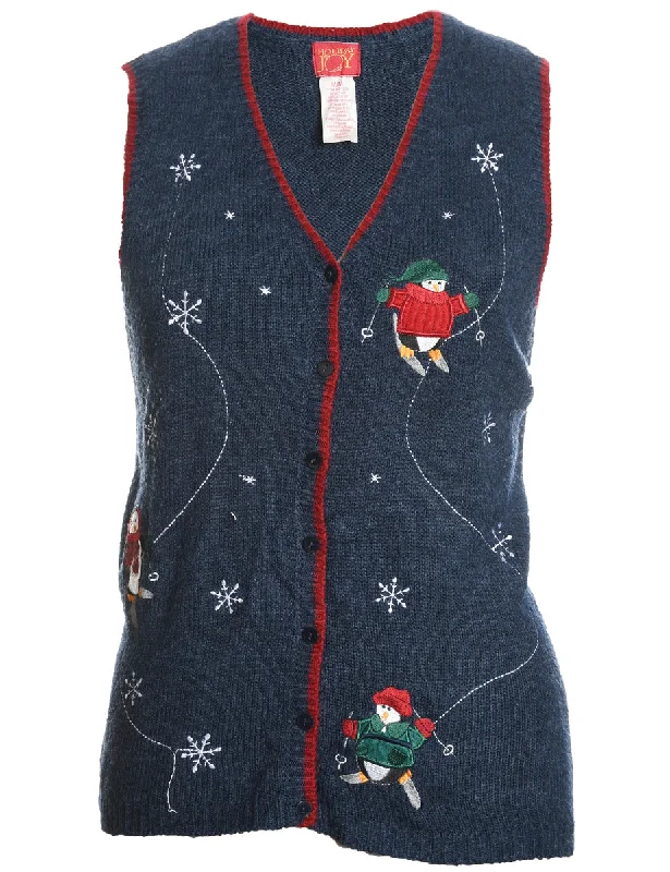 Festive Print Christmas Sweater Vest - M