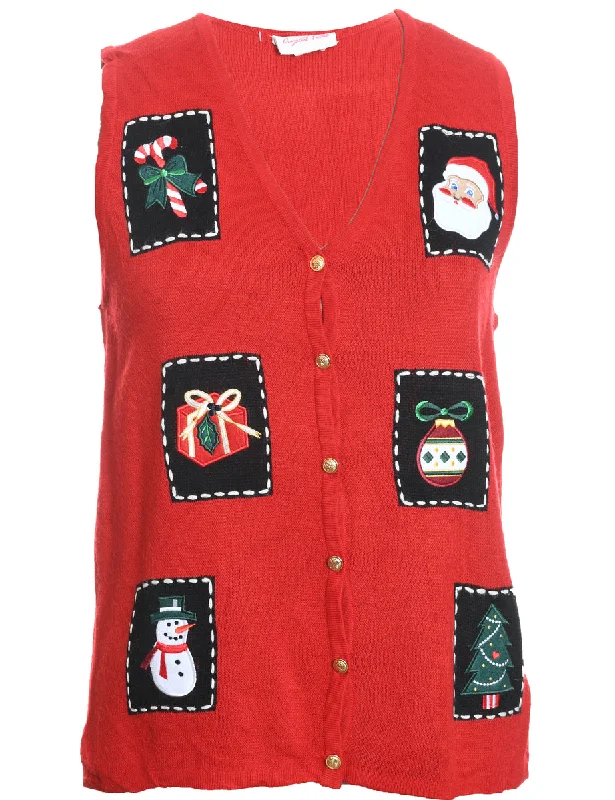 Festive Print Christmas Sweater Vest - M