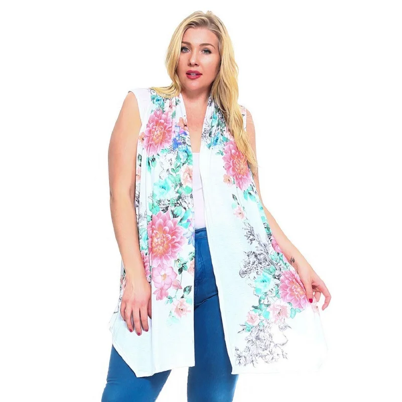 Floral Print, Open Front Vest With An Asymmetric Hem.