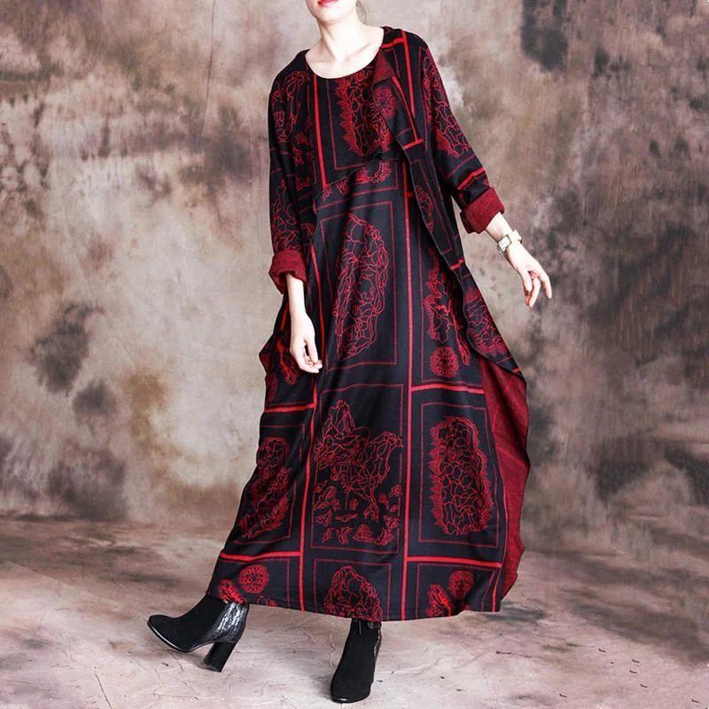 Natural patchwork cotton fall clothes Women Shirts red prints Vestidos De Lino Dress