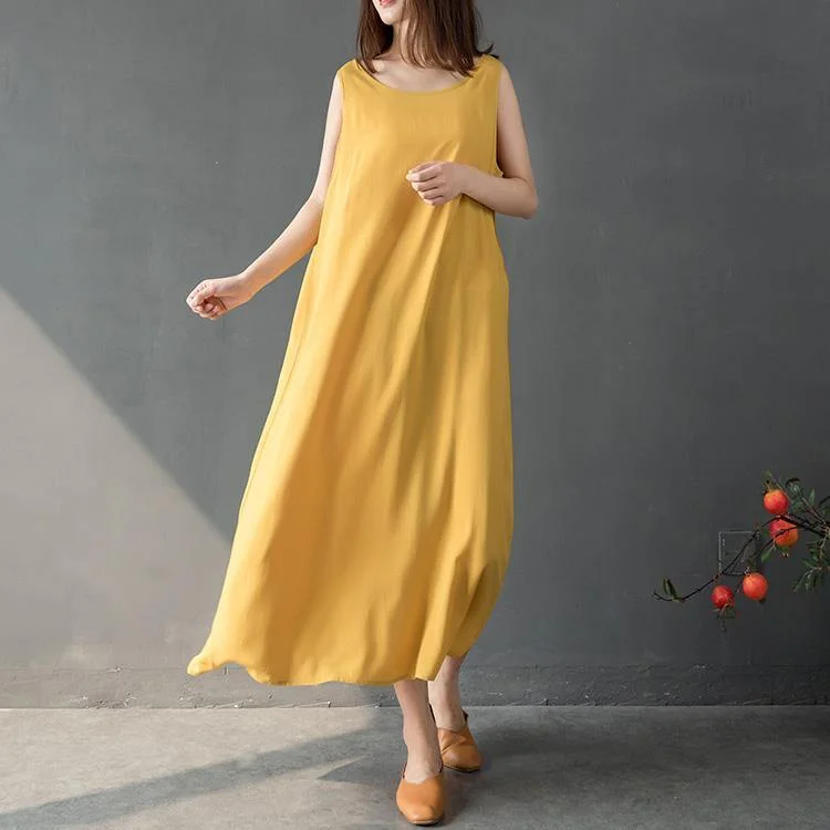 Natural sleeveless cotton Tunics Inspiration yellow Vestidos De Lino Dresses summer