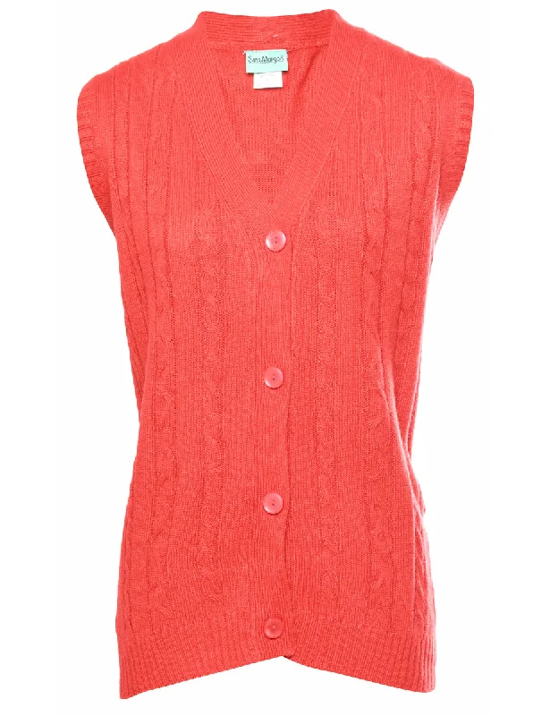 Red Cable Knit Sweater Vest - L