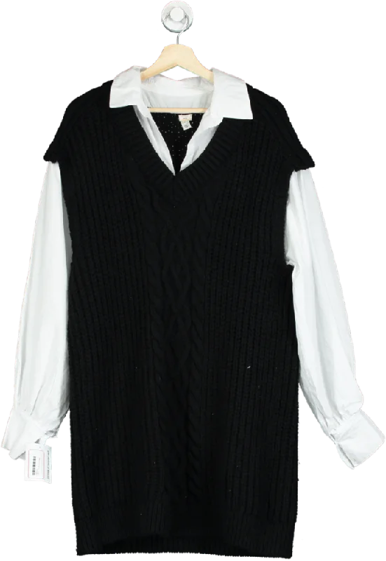 River Island Black Knitted Sweater Vest with White Shirt UK L