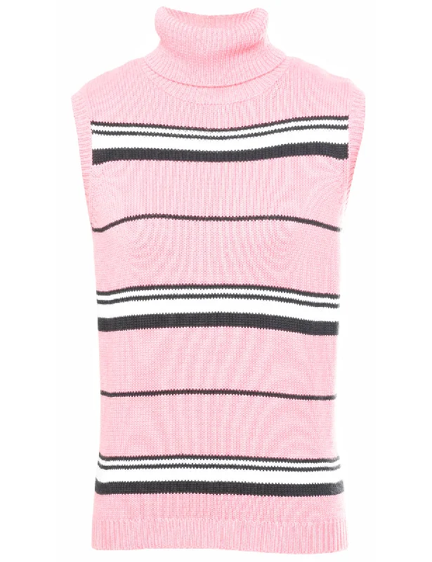 Roll Neck Striped Sweater Vest - M