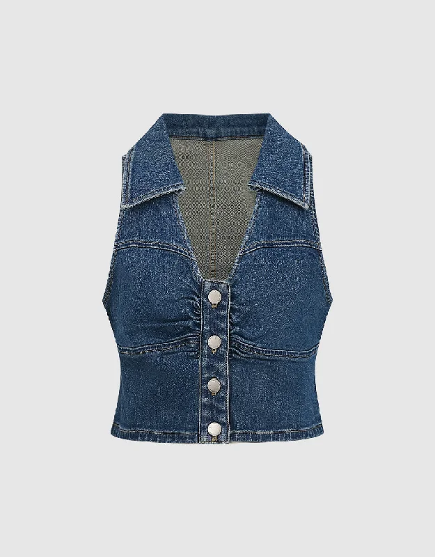 Shirt Collar Denim Vest