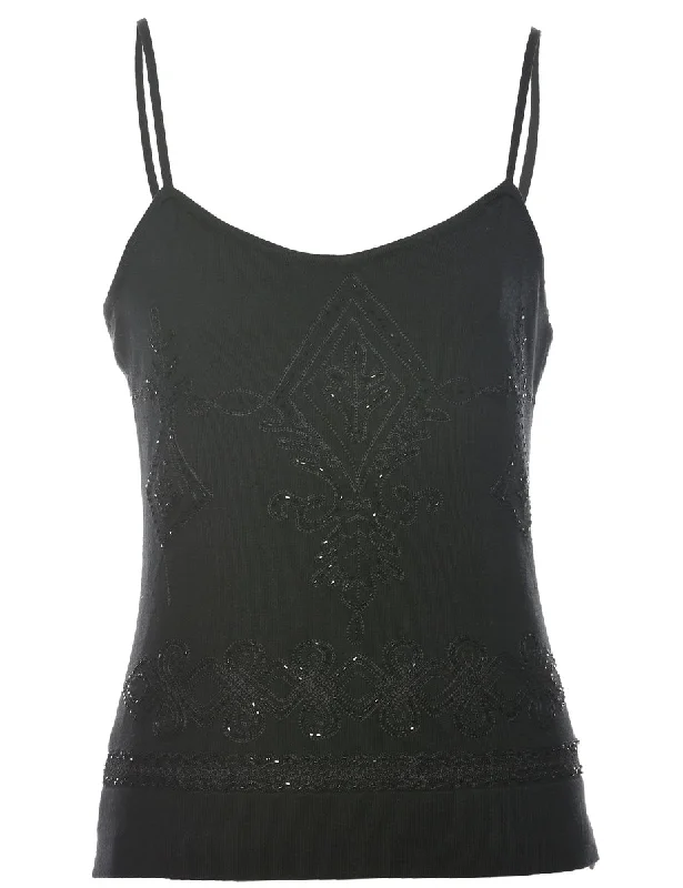 Silk Embroidered Black Vest - M