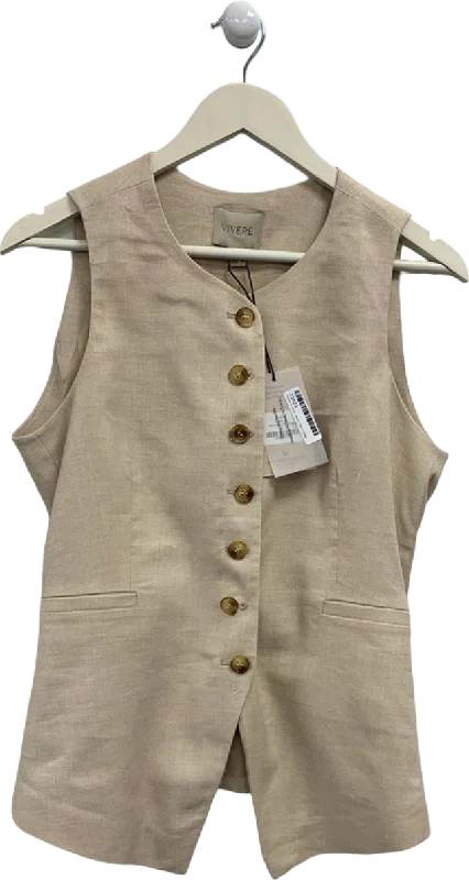 VIVERE Beige Sleeveless Button-Up Vest UK 8