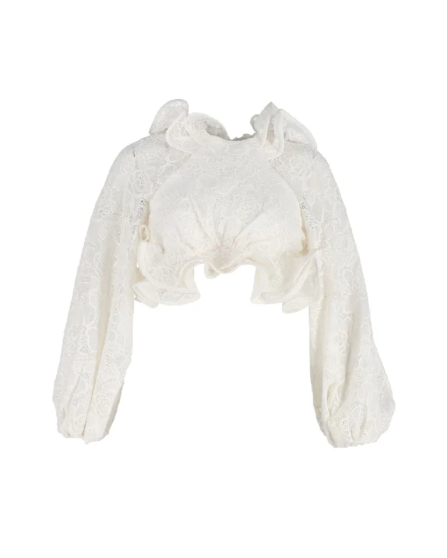 Zimmermann The Lovestruck Ruffled Top in Off-White Cotton Lace