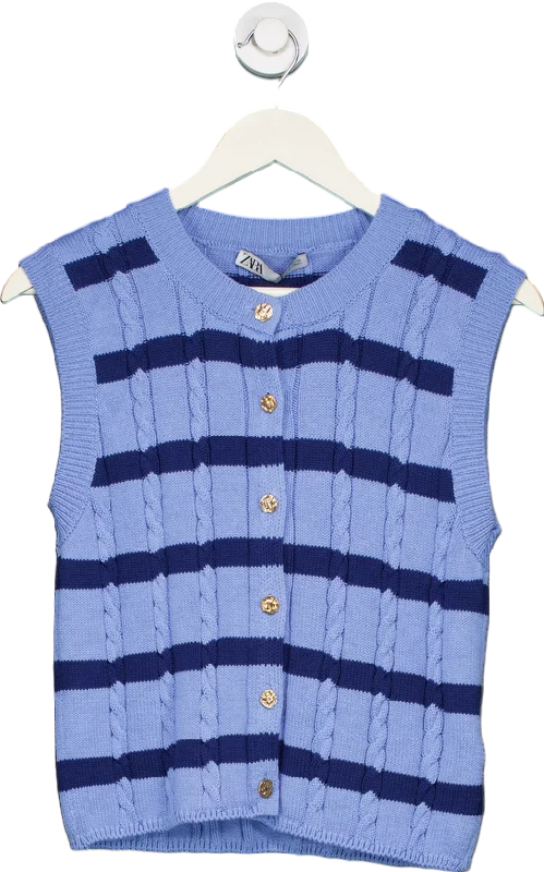 Zara Blue Striped Knit Vest UK S