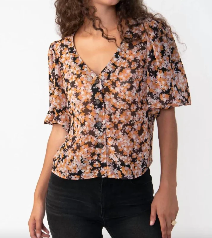 Puff Sleeve Button Front Blouse In Harvest