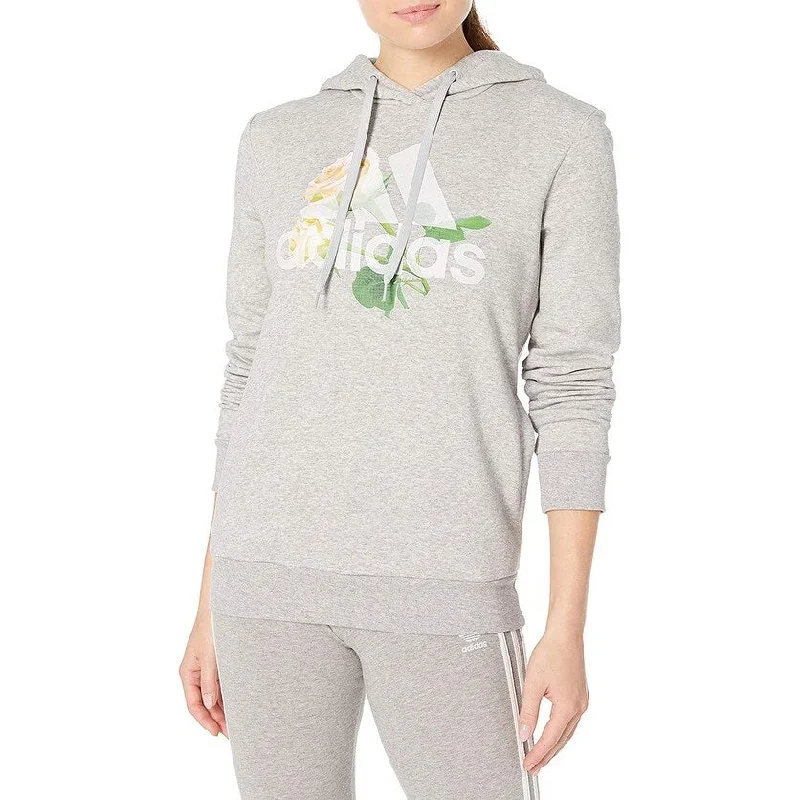 Adidas Women's Work In Progress Essentials Floral Hoodie Med Gray Size Small