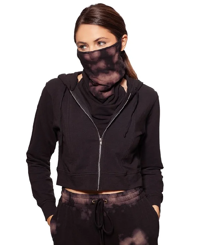 Bam By Betsy & Adam Women's Cropped Zip Up Hoodie With Removable Tie Dyed Dickie Mask Black Size Large