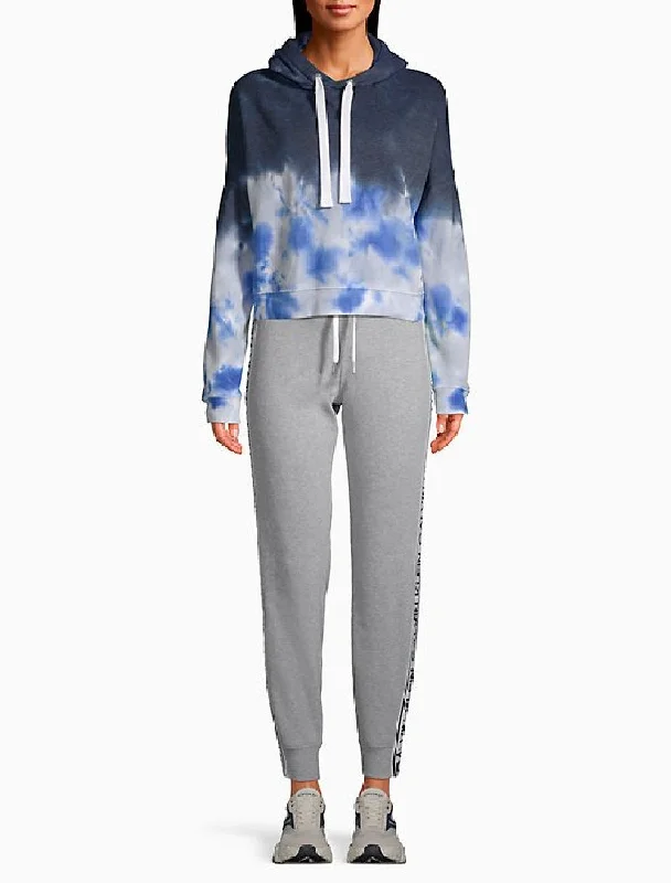 Calvin Klein Performance Women's High Tide Tie-Dyed Cropped Hoodie Blue Size X-Large