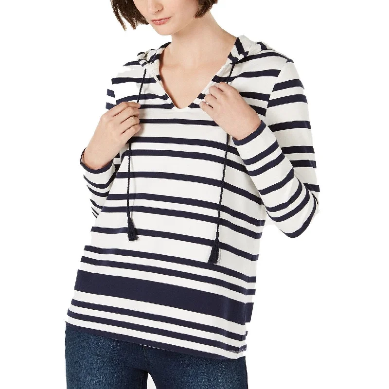 Charter Club Women's Striped Hoodie Top White Size 2 Extra Large - XX-Large