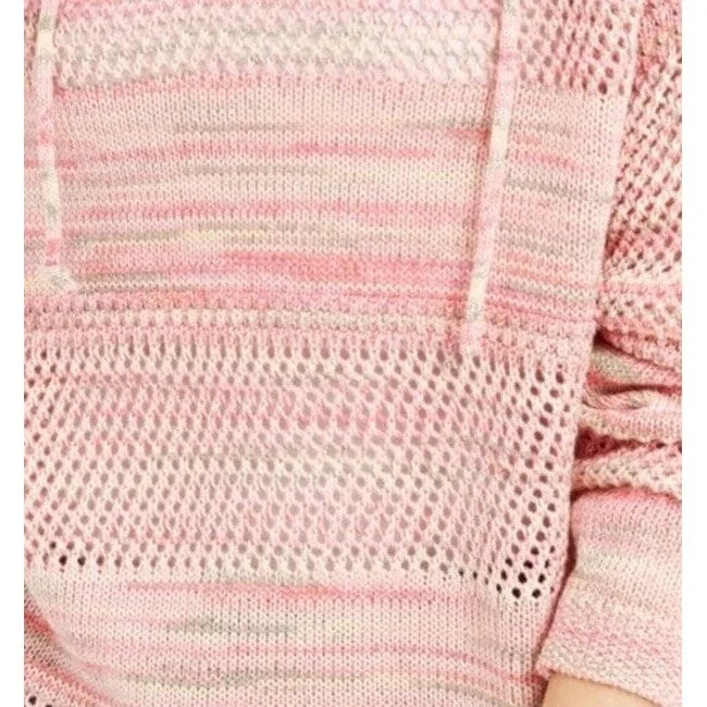 Hooked Up By Iot Juniors' Pointelle Hoodie Pink Size Extra Small