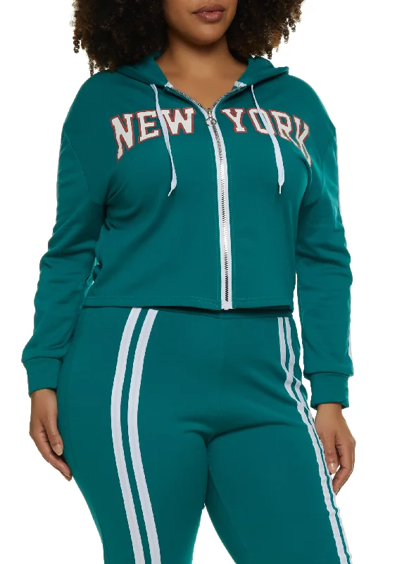 Plus Size New York Zip Front Graphic Hoodie