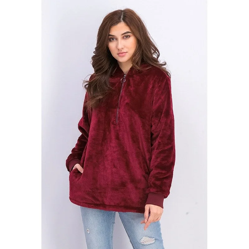 Ideology Women's Faux-Fur Quarter-Zip Hoodie Red Size X-Small