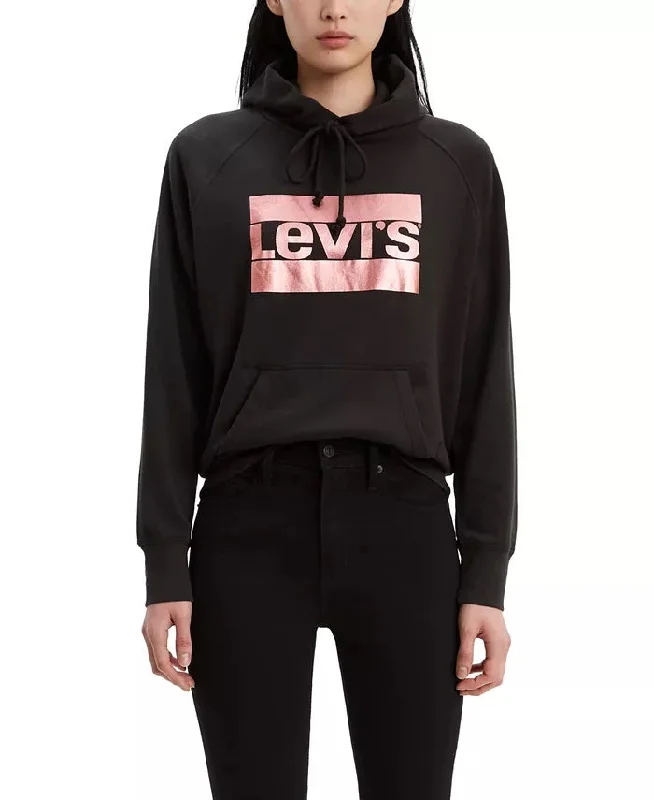 Levi's Women's Metallic Logo Print Hoodie Black Size Medium