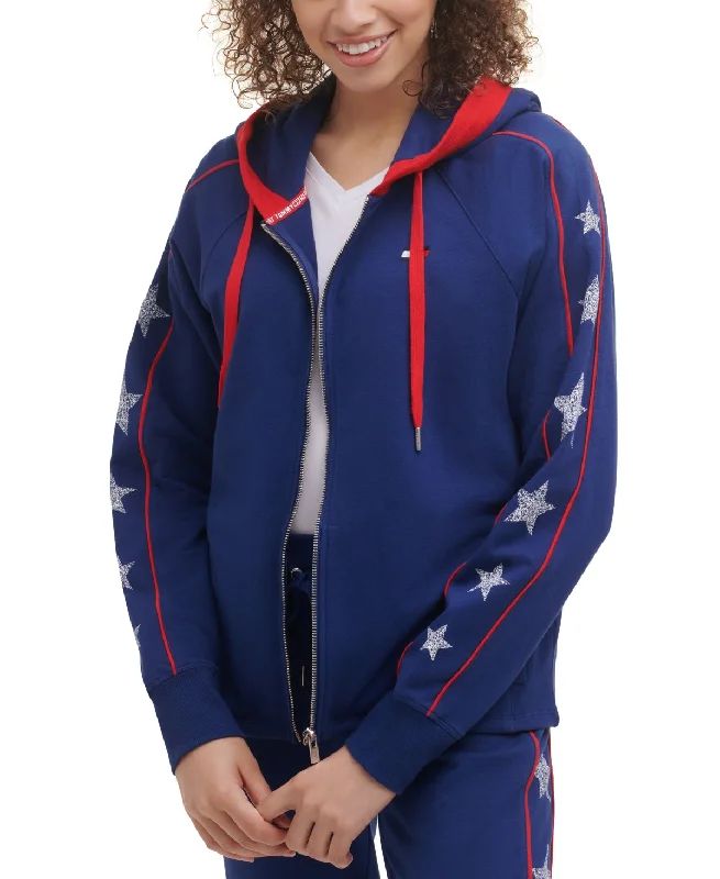 Tommy Hilfiger Women's Star Print Hoodie Blue Size Small