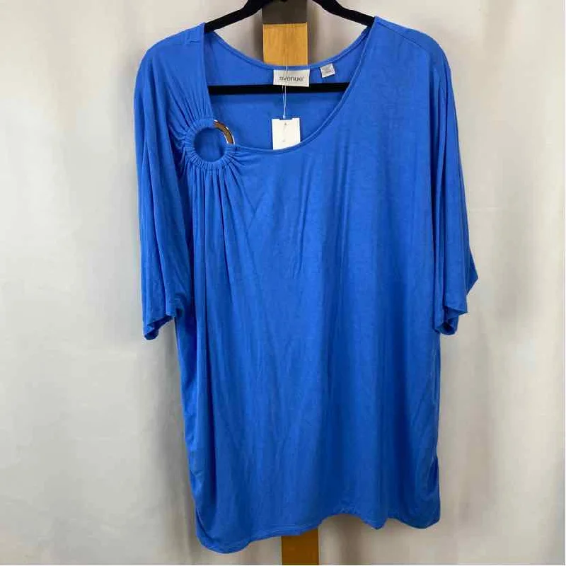 Avenue Women's Size XL Blue Solid Short Sleeve Shirt