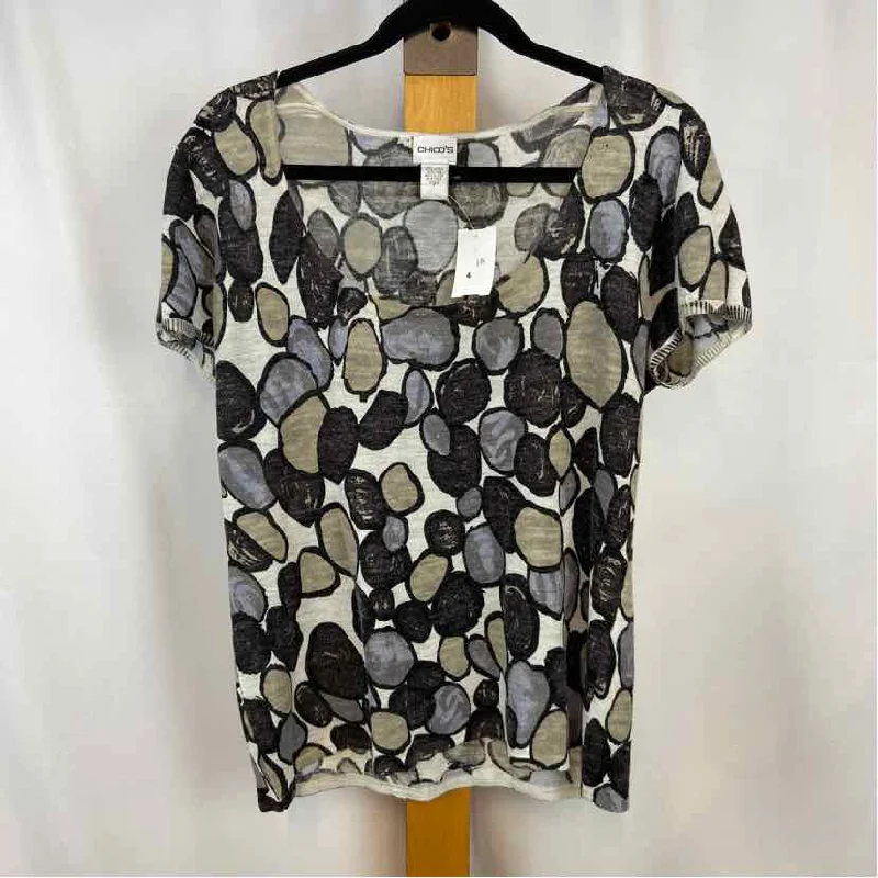 Chico's Women's Size M Gray pebble Short Sleeve Shirt