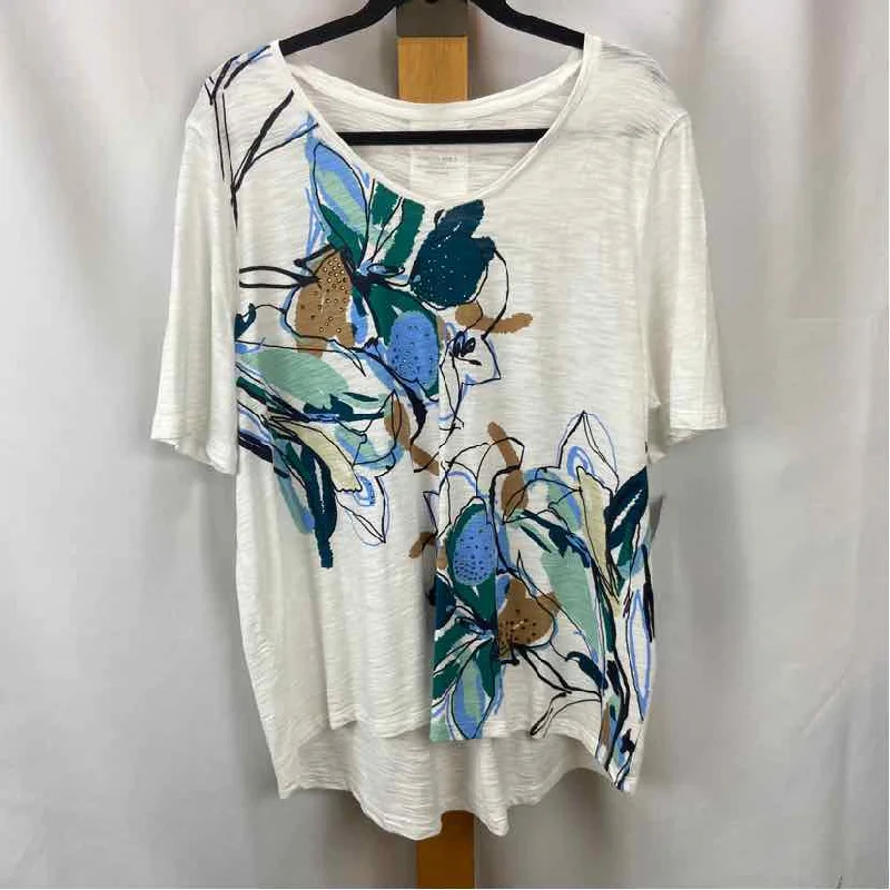 Chicos Women's Size XL White Floral Short Sleeve Shirt